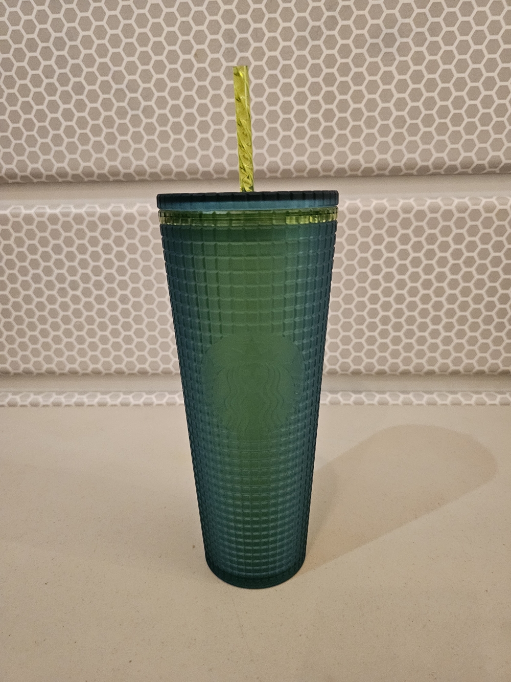 Starbucks Blue And Yellow Grid Tumbler